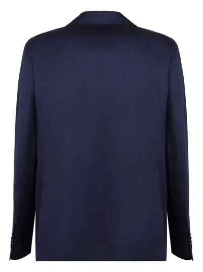 Tagliatore Blue Single-breasted Suit With Notched Revers And Brooch Detail On The Front In Wool Man