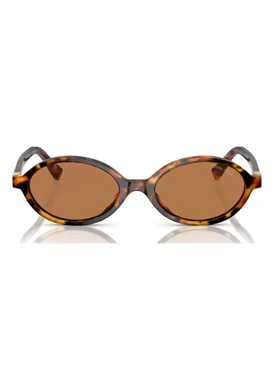 Miu Miu Round Acetate Sunglasses In Havana/brown