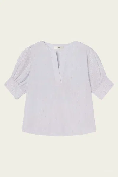 Frame The V-neck Popover In Steel Blue Multi In White