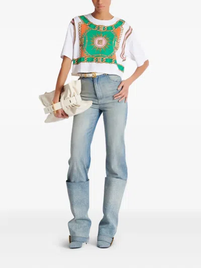 Balmain Chain Motif Crew Neck Cropped T-shirt