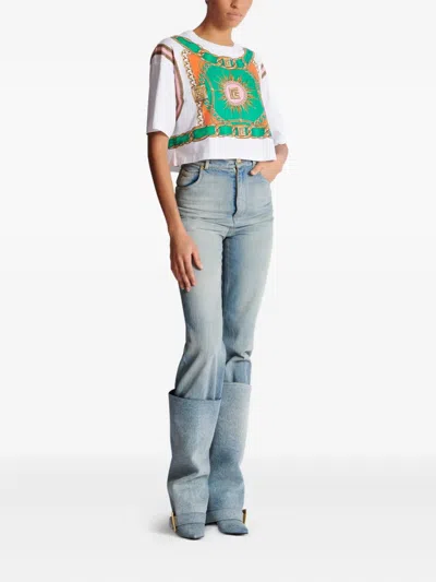 Balmain Chain Motif Crew Neck Cropped T-shirt