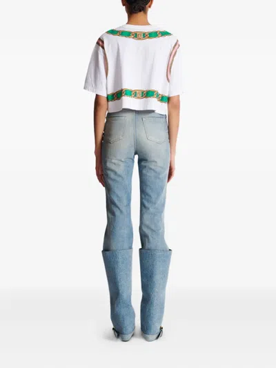 Balmain Chain Motif Crew Neck Cropped T-shirt