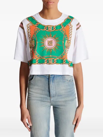 Balmain Chain Motif Crew Neck Cropped T-shirt