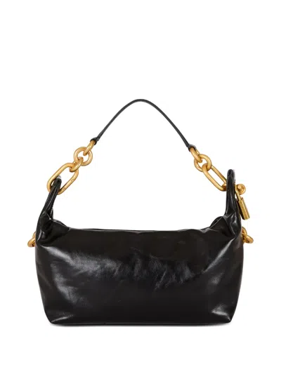 Balmain Sync Medium Shoulder Bag In Black Leather In Black