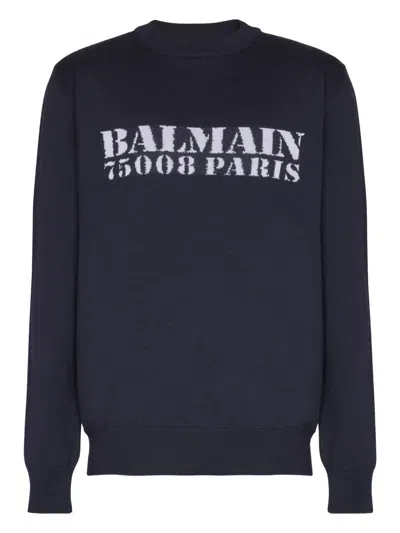 Balmain Branded Sweater In Blue In Black