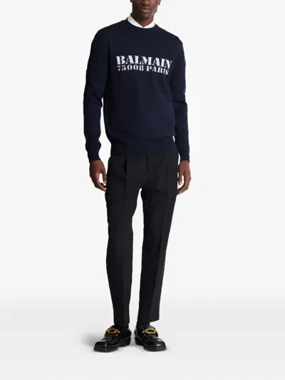 Balmain Branded Sweater In Blue In Black