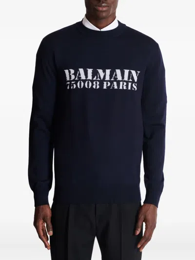 Balmain Branded Sweater In Blue In Black