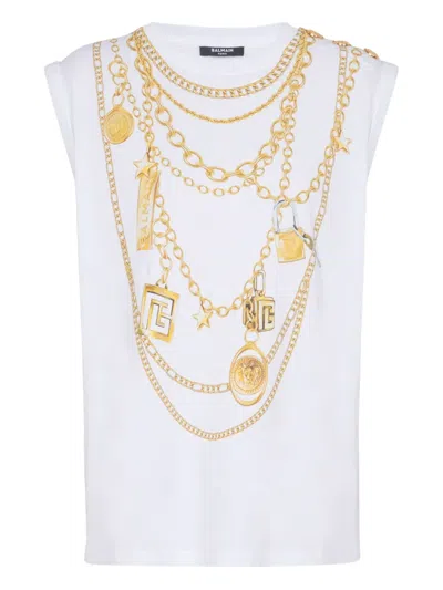 Balmain Chain Print Sleeveless Crew Neck Top