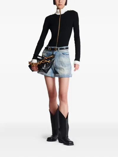 Balmain Zipped Turtleneck Knit Cardigan In Black