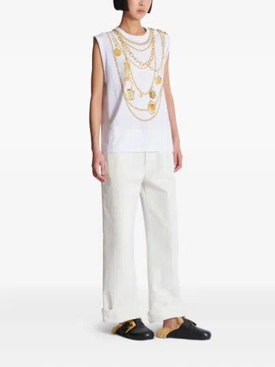 Balmain Chain Print Sleeveless Crew Neck Top