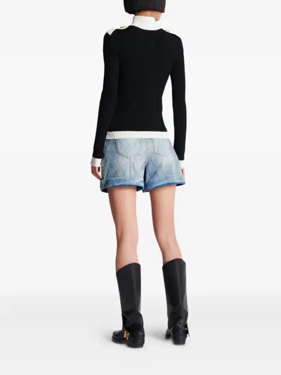 Balmain Zipped Turtleneck Knit Cardigan In Black