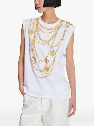 Balmain Chain Print Sleeveless Crew Neck Top