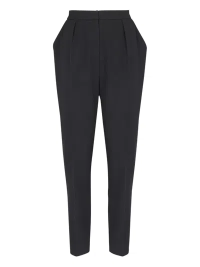 Balmain High Waist Pleated Tailored Wool Trousers