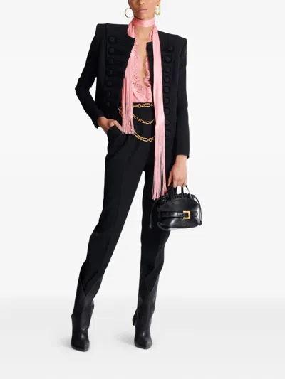 Balmain High Waist Pleated Tailored Wool Trousers