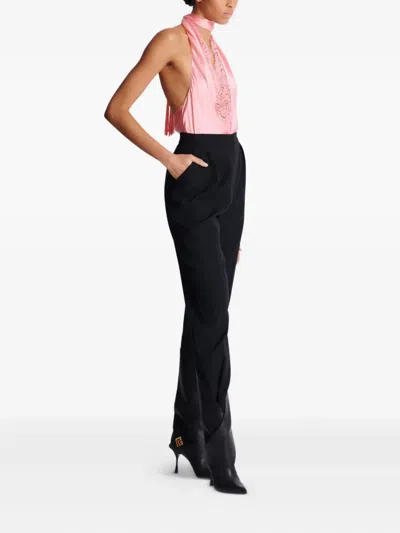 Balmain High Waist Pleated Tailored Wool Trousers