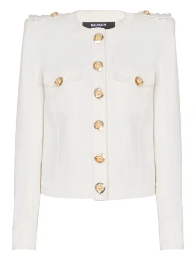 Balmain Cropped Button-embellished Cotton-canvas Jacket