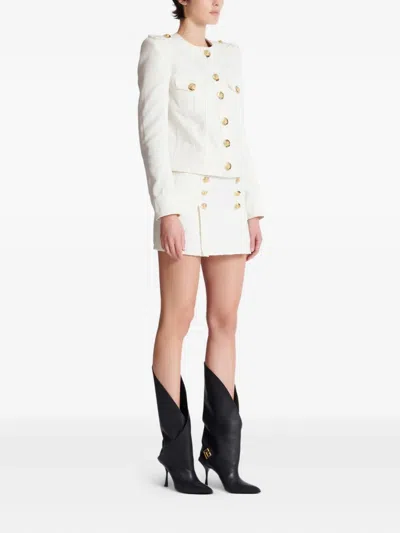 Balmain Cropped Button-embellished Cotton-canvas Jacket