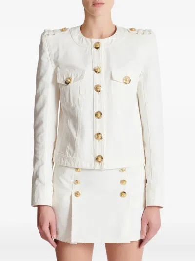 Balmain Cropped Button-embellished Cotton-canvas Jacket