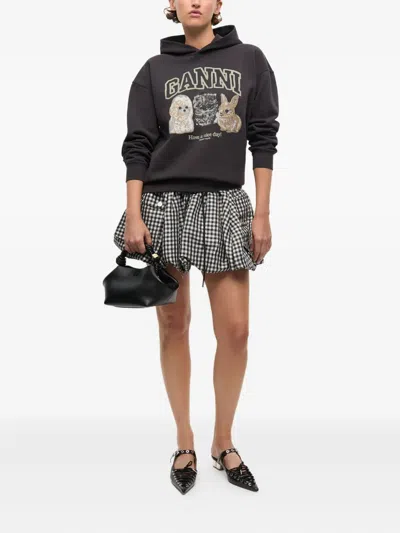 Ganni Oversize Cotton Sweatshirt With Hood And Graphic Print