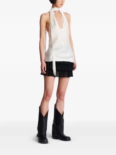 Balmain Backless Fringed Satin Top