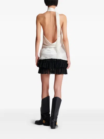 Balmain Backless Fringed Satin Top