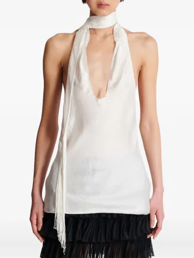 Balmain Backless Fringed Satin Top