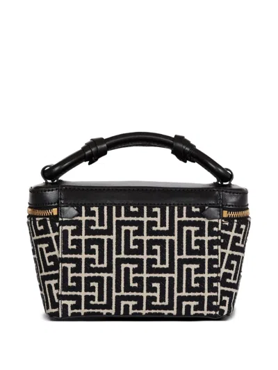 Balmain B-army Vanity Case In Monogrammed Canvas And Leather In Black