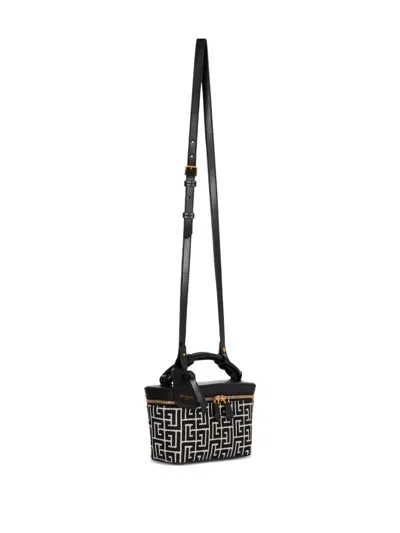 Balmain B-army Vanity Case In Monogrammed Canvas And Leather In Black