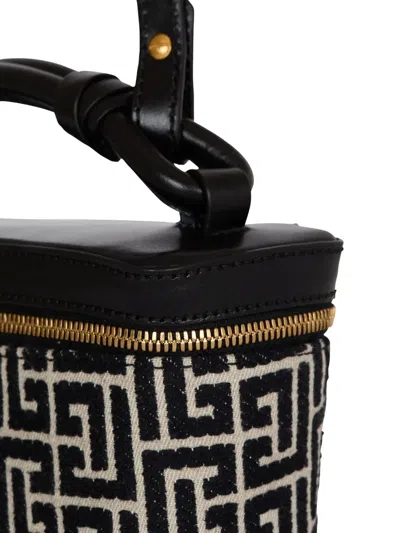 Balmain B-army Vanity Case In Monogrammed Canvas And Leather In Black