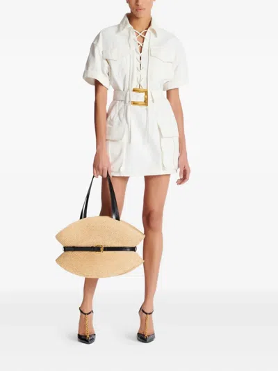 Balmain Cotton Gabardine Short Dress In White