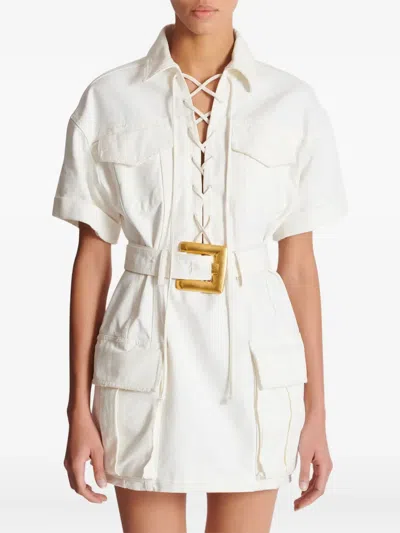 Balmain Cotton Gabardine Short Dress In White