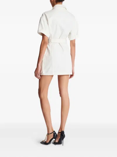 Balmain Cotton Gabardine Short Dress In White