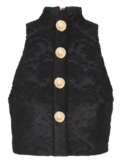 Balmain Halterneck Bouclette Baroque Top Buttons