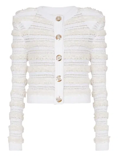 Balmain Tweed Knit Cardigan Featuring Shoulder Pads In Multi