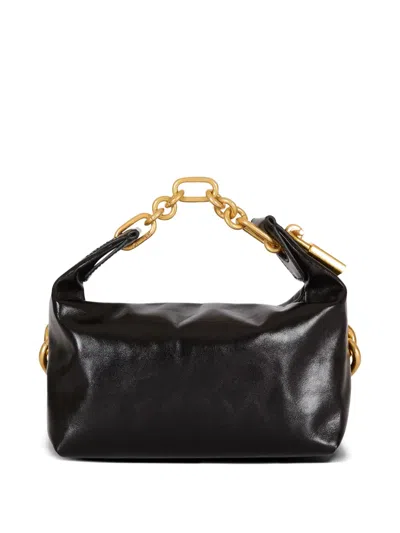 Balmain Sync Black Mini Handbag With Chain-link And Logo Plaque In Leather Woman In Black