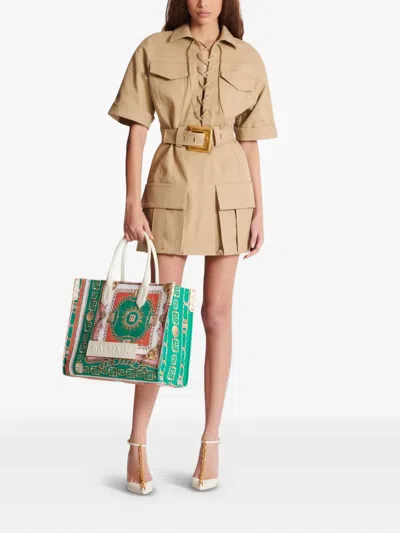 Balmain B-army Medium Tote Bag In Printed Canvas