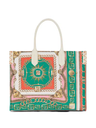 Balmain B-army Medium Tote Bag In Printed Canvas