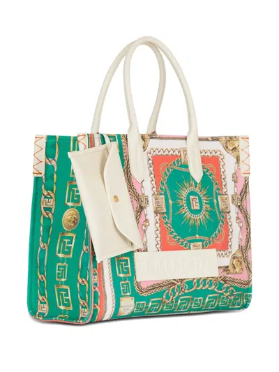 Balmain B-army Medium Tote Bag In Printed Canvas