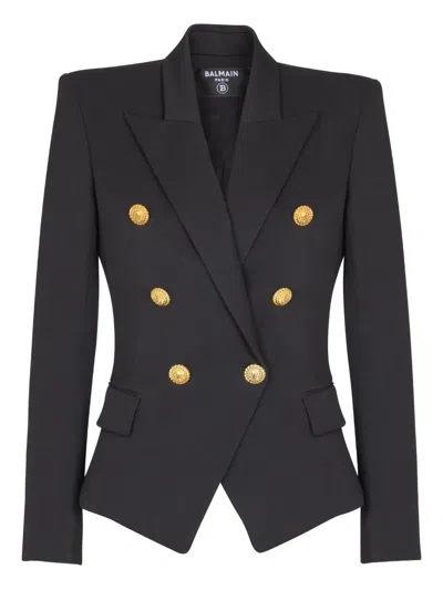 Balmain Wool Blazer With Flap Pockets And Gold-tone Buttons In Black