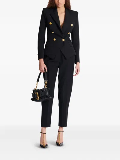 Balmain Wool Blazer With Flap Pockets And Gold-tone Buttons In Black