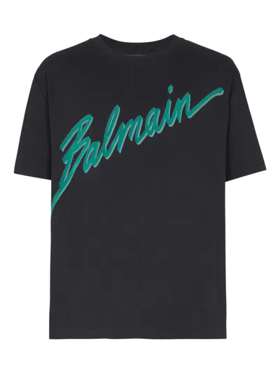 Balmain Crew Neck Flocked Letter T-shirt