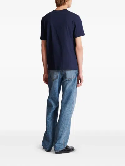 Balmain Blue Crewneck T-shirt With Logo Lettering Print On The Front