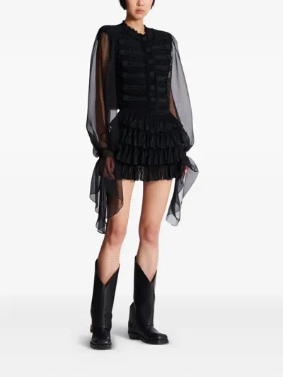 Balmain Edge-to-edge Tweed And Chiffon Jacket In Black