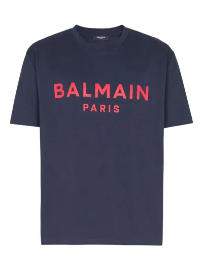 Balmain Paris Print T-shirt Short Sleeves In Blue