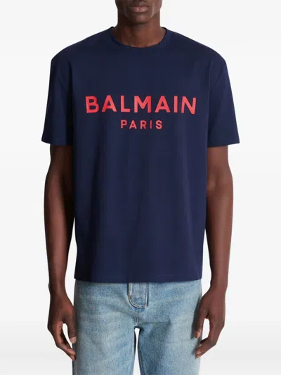 Balmain Paris Print T-shirt Short Sleeves In Blue