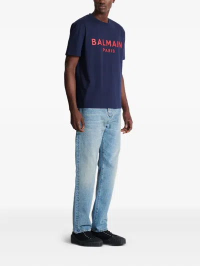 Balmain Paris Print T-shirt Short Sleeves In Blue