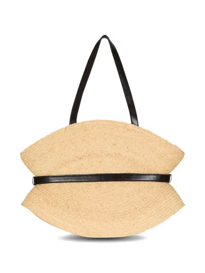 Balmain Medium Structured Shoulder Bag With Woven Texture In Nude