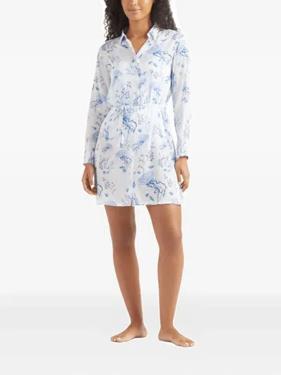 Vilebrequin Viscose Shirt Dress Medusa And Shells In Blue