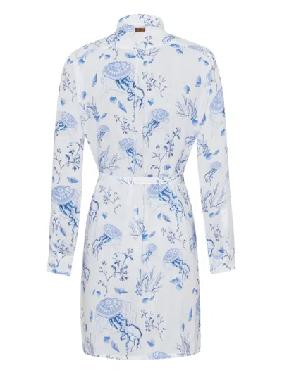 Vilebrequin Viscose Shirt Dress Medusa And Shells In Blue