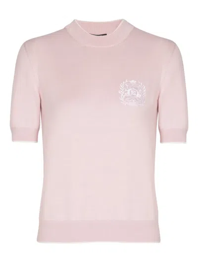 Balmain Embleme-embroidered Knit Top In Pink